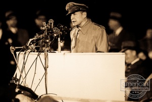 MacArthur addressing 50,000 at Soldier's Field, Chicago, April 1951