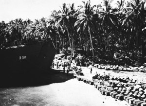 unloading gas and oil drums on Bougainville