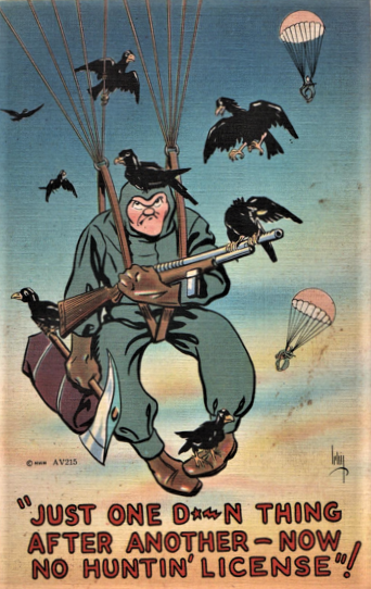 Vintage WWII Landing in Occupied Territory Paratrooper Comic Postcard Unused